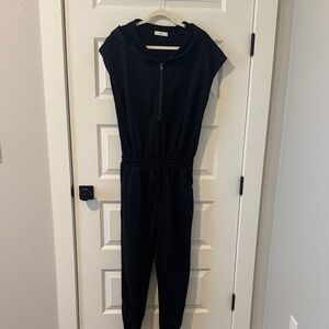 TALULAH Black Hooded Short Sleeve Jumpsuit with Half-Zip